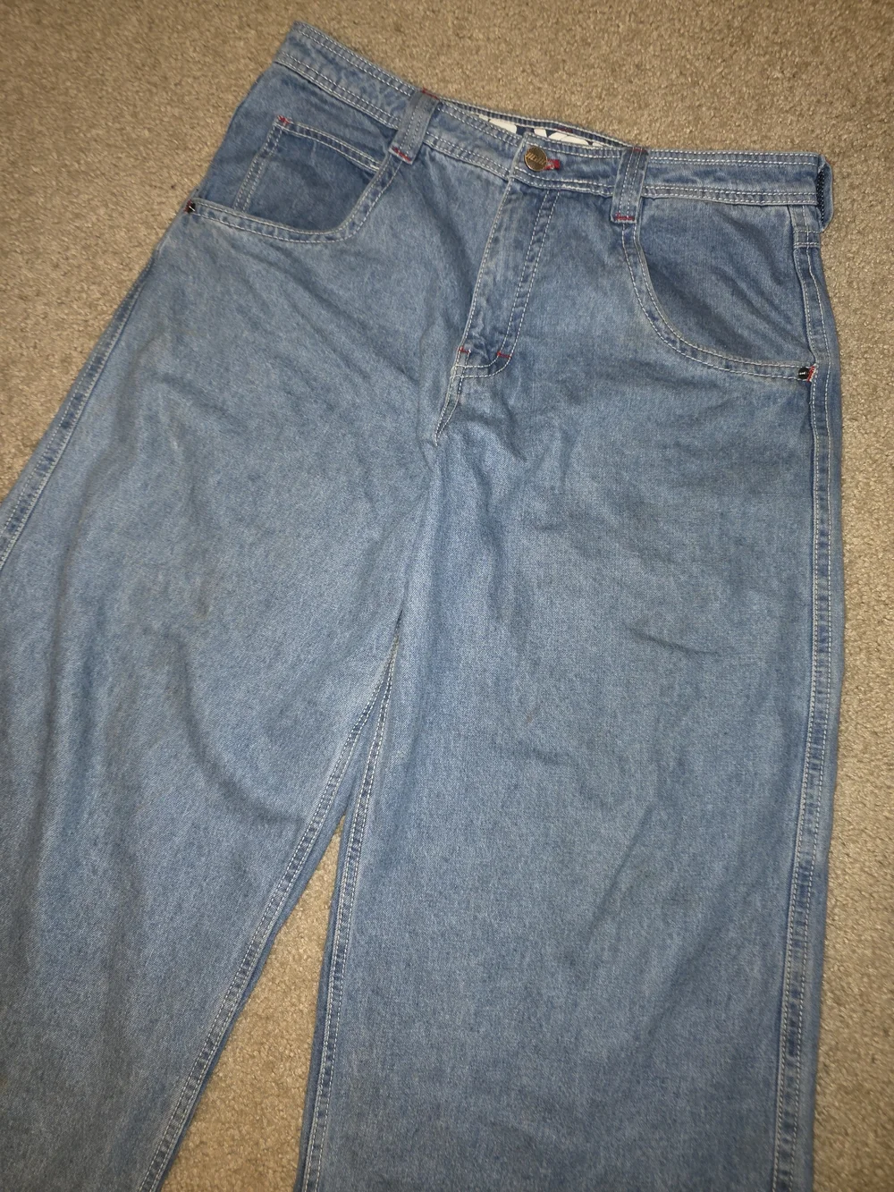 A-Lab Mens Jeans Retro Wide Baggy Y2K Embroidered Logo Size 36 Blue Denim Pants
